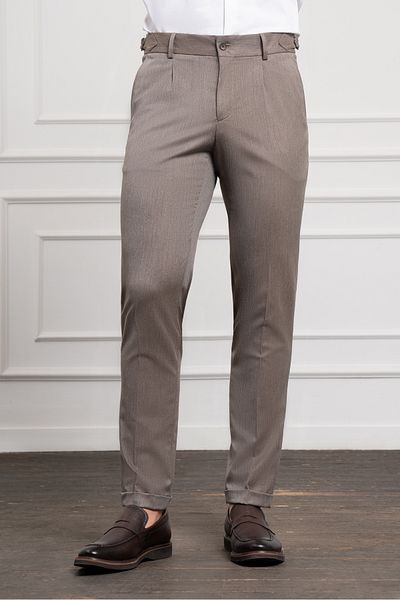 Morven Men's Brown Trend Slim Fit Slim Fit Pleated Trousers