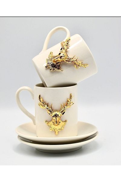iQeyHome Coffee Cup Set with Golden Deer Detail