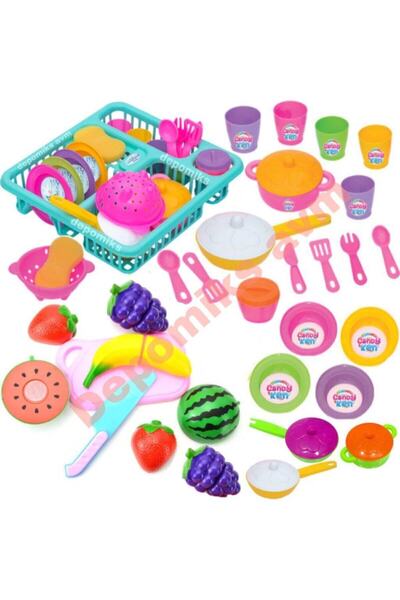 Oyuncakhane طقم أطباق رف أطباق لعبة 10 قطع + خضار فواكه قابلة للقطع
