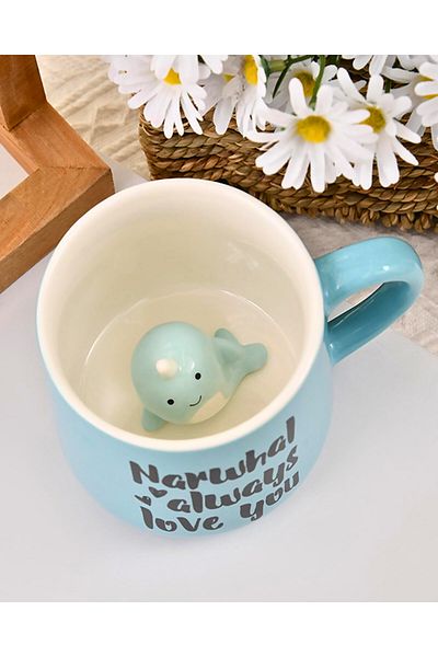 MUKKO HOME 3D Porcelain Mug – Narval Whale Figured, 350 Ml, Cute and Fun Design