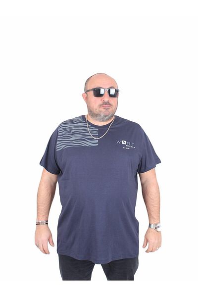 MocGrande Ανδρικό μπλουζάκι με λαιμόκοψη σε μεγάλο μέγεθος 25160 NAVY BLUE