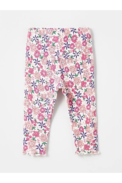 LC Waikiki Lcw Baby Ecru Crew Neck Floral Baby Girl Blouse and Leggings Set of 2