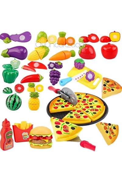 Oyuncakhane مجموعة 24 قطعة من الفواكه والخضروات القابلة للقطع + مجموعة بيتزا ...