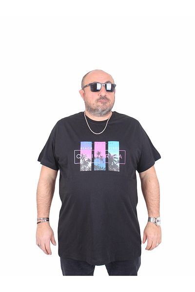 MocGrande Ανδρικό μπλουζάκι με λαιμόκοψη σε μεγάλο μέγεθος California 25145 ΜΑΥΡΟ