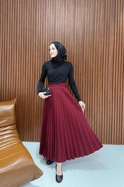 Melike Tatar Fusta plisata 9001 Rosu Claret