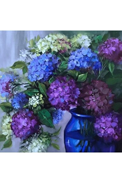 Pastelya Sayılarla Boyama Seti Çerçeveli Kasnaklı Mavi Vazodaki Ortanca 50 X ...