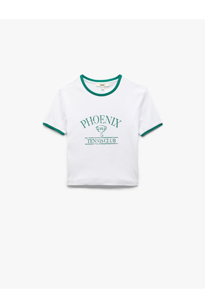 Koton Βαμβακερό κοντομάνικο γυναικείο μπλουζάκι με λαιμόκοψη με θέμα το τένις