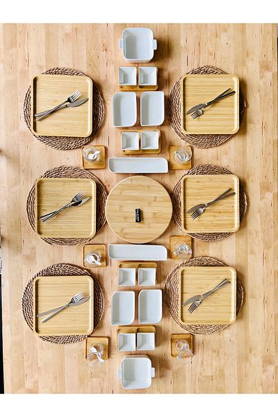 CASA DE BELLA Modern 45-Piece Bamboo Porcelain Breakfast Set for 6