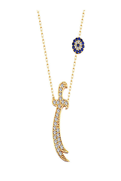 SARIASLAN Nazarlı Zülfikar Kılıç Kadın Gümüş Kolye Altın Rengi