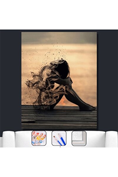 Pastelya Sayılarla Boyama Seti Çerçeveli Kasnaklı Kadının Hüznü 40 x 50 Cm