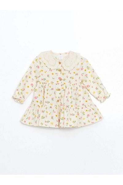 LC Waikiki LCW Baby-Babykleid mit Ecru-Babykragen und Blumenmuster