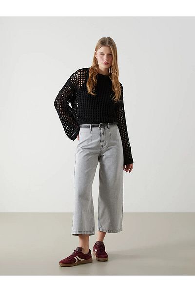 LC Waikiki Wideleg Women's Jeans Trousers with Belt on the Waist