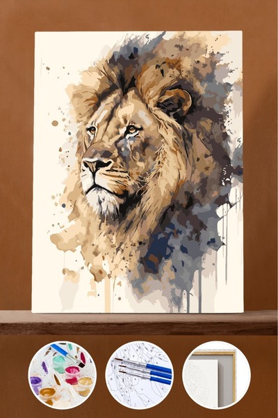 Pastelya Sayılarla Boyama Seti Çerçeveli Kasnaklı Aslan 1 40x50 cm