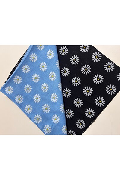 brako tekstil Papatya Desenli Bandana - Mor Ve Siyah Çiçekli Baş Bandı Saç Ve Boyun Aksesuarı ( 1 Adet )