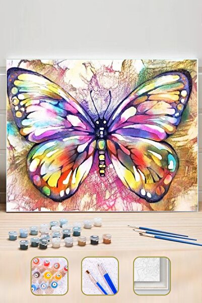 Pastelya Set de pictură cu numere Fluture Colorat, înrămat cu inel de fixare