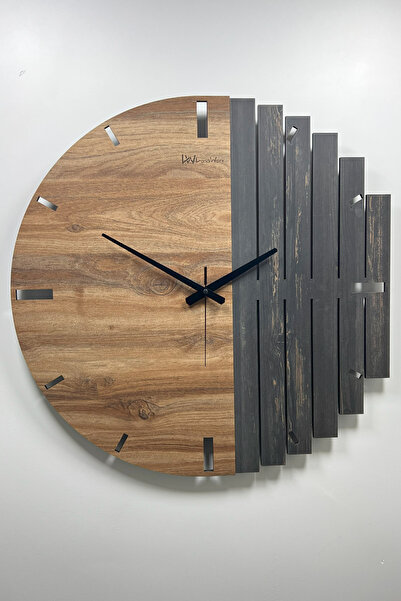 LandiWork Ahşap Dekoratif Duvar Saati, 60cm, Ahşap Modern Duvar Saati, Salon ...