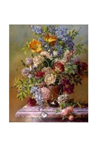 Pastelya Sayılarla Boyama Seti Çerçeveli Kasnaklı Vazodaki Çiçekler 40 x 50 Cm