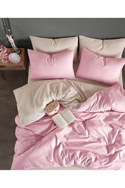 Shopyteks Σετ παπλωματοθήκη διπλής όψης Battal Boy – Dusty Rose & Light Beige