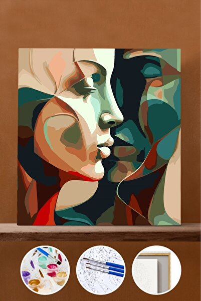 Pastelya Sayılarla Boyama Seti Çerçeveli Kasnaklı Aşık Çift 2 60x75 cm