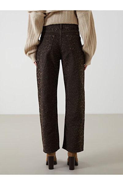 LC Waikiki Brown Leopard Patterned Wideleg Women's Jean Trousers