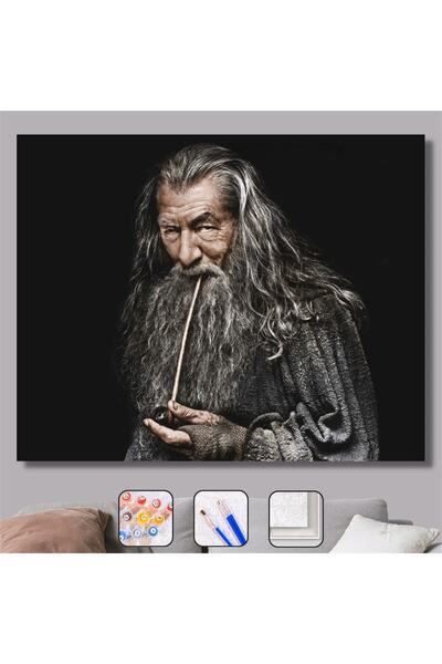 Pastelya Sayılarla Boyama Seti Çerçeveli Kasnaklı Gri Gandalf Yüzüklerin Efen...