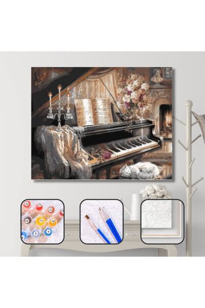 Genel Markalar Sayılarla Boyama Seti Çerçeveli Kasnaklı Romantik Piyano  40 x...
