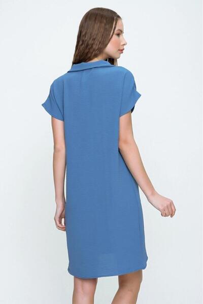 Pasaklı Giyim Rochie midi scurtă, casual, cu mânecă scurtă, cu gât polo, indigo, pentru femei, Notebook 2883230