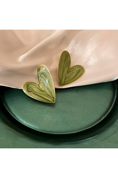 Choice أقراط على شكل قلب كبير باللون الأخضر الفاتح للنساء والفتيات، بسيطة بال...