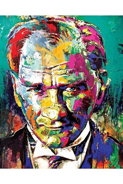 Pastelya Sayılarla Boyama Seti Çerçeveli Kasnaklı Renkli Atatürk 2 60x75 Cm