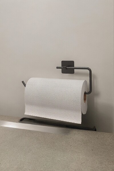 BANİO HOME Yapışkanlı Kare Siyah Rulo Havlu Askısı Solo Havluluk