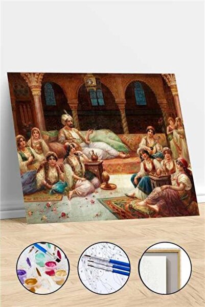 Pastelya Sayılarla Boyama Seti Çerçeveli Kasnaklı Akşam Sefası 60 x 75 cm