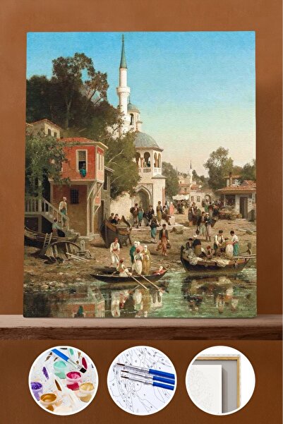 Pastelya Sayılarla Boyama Seti Çerçeveli Kasnaklı Osmanlıda Balık Pazarı 60x7...