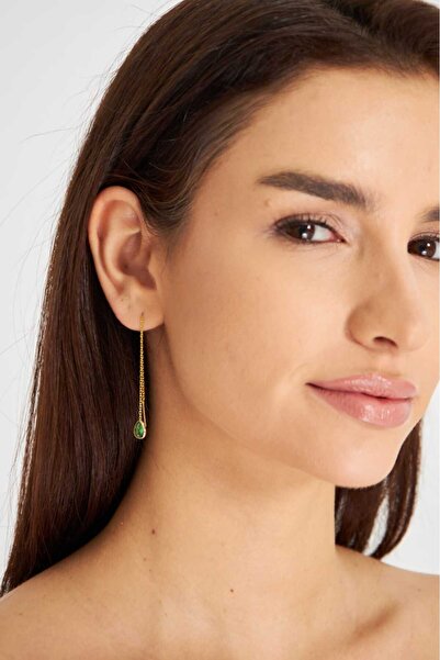 esem gold 925 Ayar yeşil taşlı damla gümüş küpe