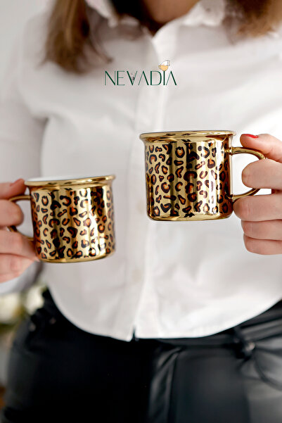 NevaDia 2li Leopar Desenli Kupa, Bardak, Özel Gün Hediyesi Kahve Kupası