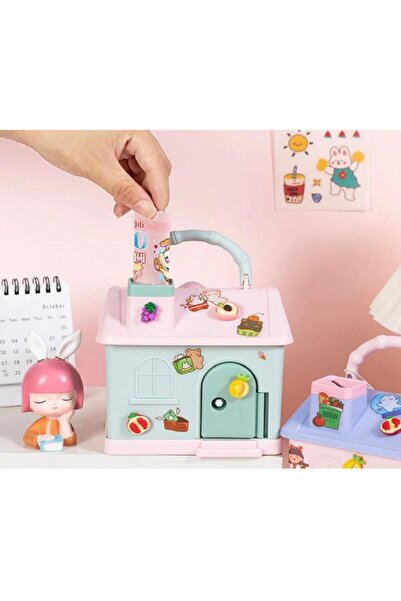 PEKİBU EV TASARIM ÇOCUK KUMBARA ANAHTARLI YEŞİL RENK (STİCKER HEDİYELİ)