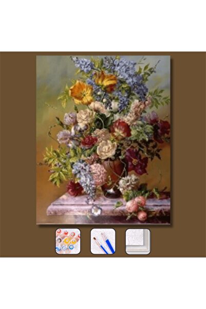 Pastelya Sayılarla Boyama Seti Çerçeveli Kasnaklı Çiçekler 50x65cm