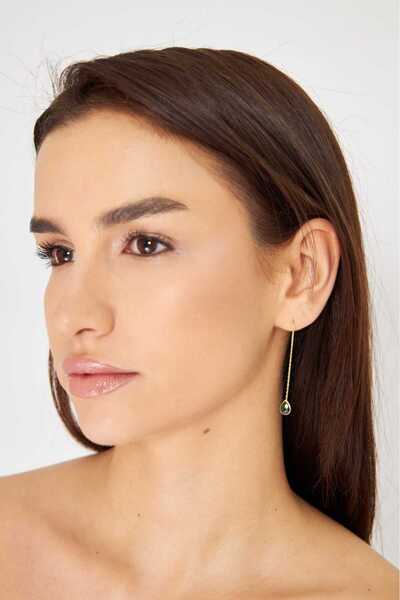 esem gold 925 Ayar yeşil taşlı damla gümüş küpe