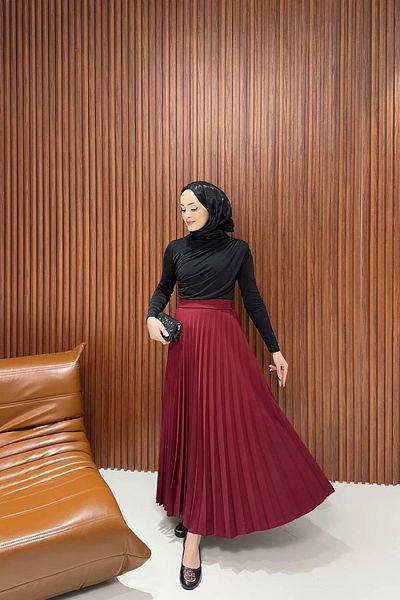 Melike Tatar Fusta plisata 9001 Rosu Claret