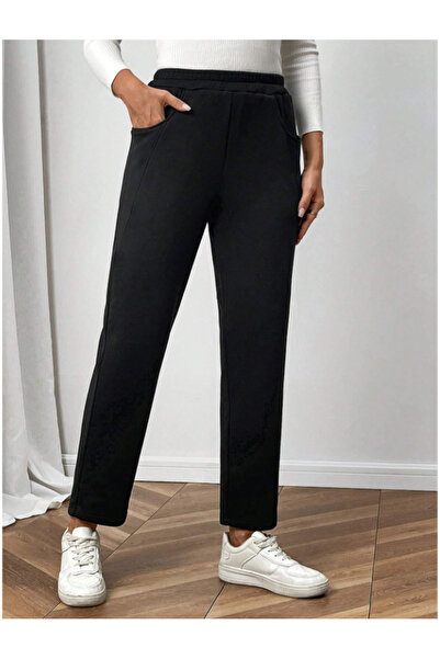 yx yustex sport Pantaloni de trening negri, largi, cu croială lejeră, din mat...