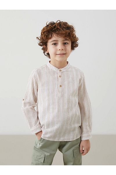 LC Waikiki Lcw Kids Orange Judge Collar Striped Boy's Shirt