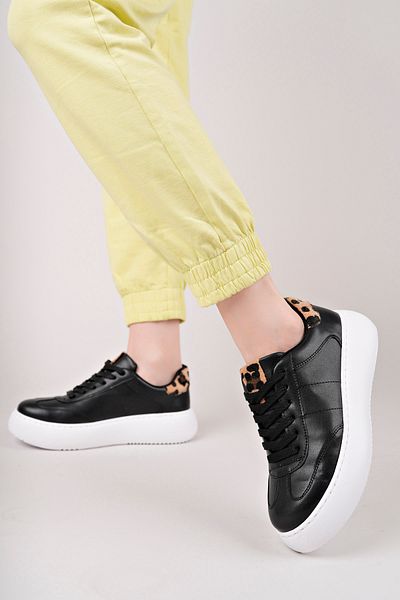 simethrift Pantofi subțiri cu talpă groasă leopard cu șireturi pantofi pantofi de mers pantofi casual