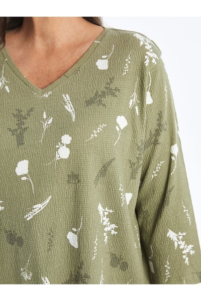 LC Waikiki LCW Grace YEŞİL V Yaka Desenli Kadın Bluz