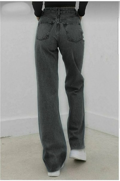 SHEVEGA Füme Yüksek Bel Bol Paça Salaş Palazzo Jean Boyfriend Kot Pantolon