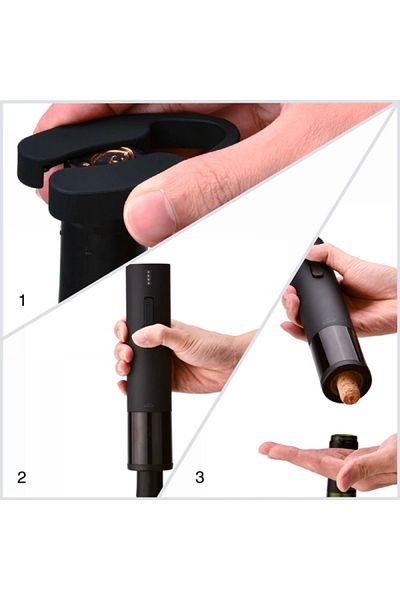 Lacor Professional stainless steel electric corkscrew, Black Luxe, with USB charging and seal pliers