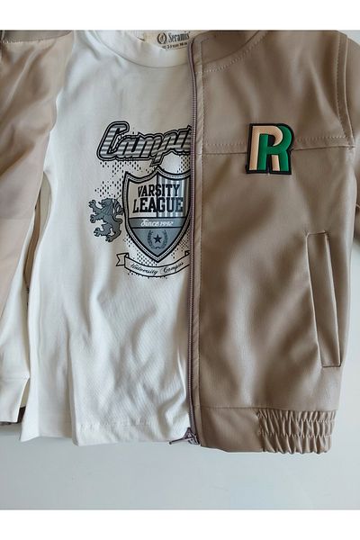 damdamin Coat of Arms Lined Leather Jacket 3 Piece Set (Leather Jacket-Long Sleeve Body-Jeans)