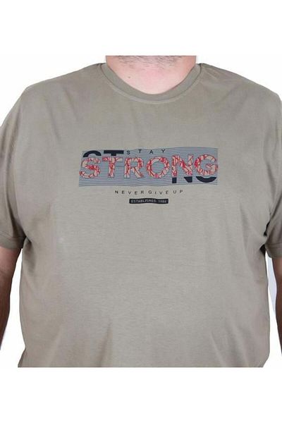 Starbattal Ανδρικό T-Shirt με λαιμόκοψη σε μεγάλο μέγεθος Strong 25167 KHAKI
