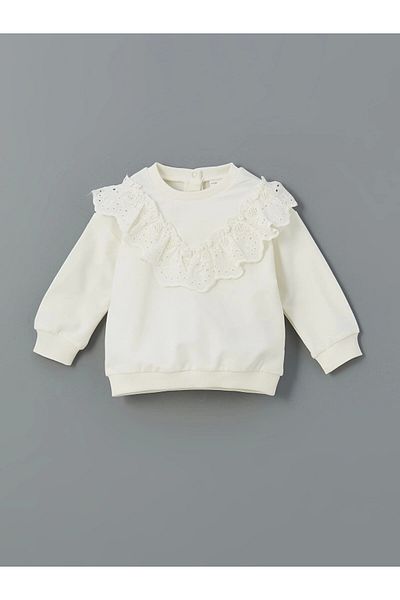 LC Waikiki طقم من قطعتين من سويت شيرت وطماق للفتيات الصغيرات برقبة دائرية من LCW Baby Ecru