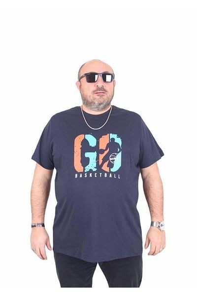 Starbattal Ανδρικό μπλουζάκι με λαιμόκοψη σε μεγάλο μέγεθος Lets Go 25161 NAVY