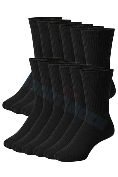 Sportingen Унисекс черни памучни тенис чорапи, 12 чифта - размер socket