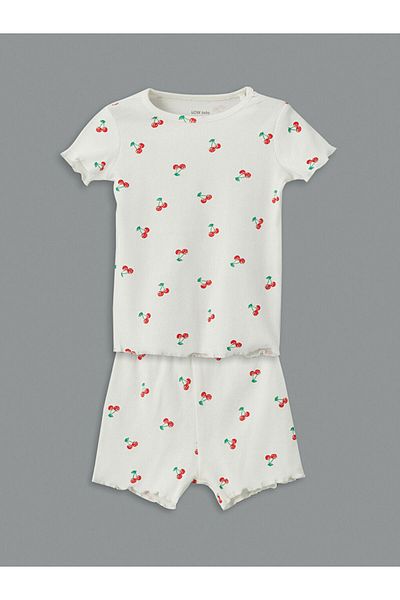LC Waikiki Lcw Baby Cherry Printed Baby Girl Shorts Pajama Set